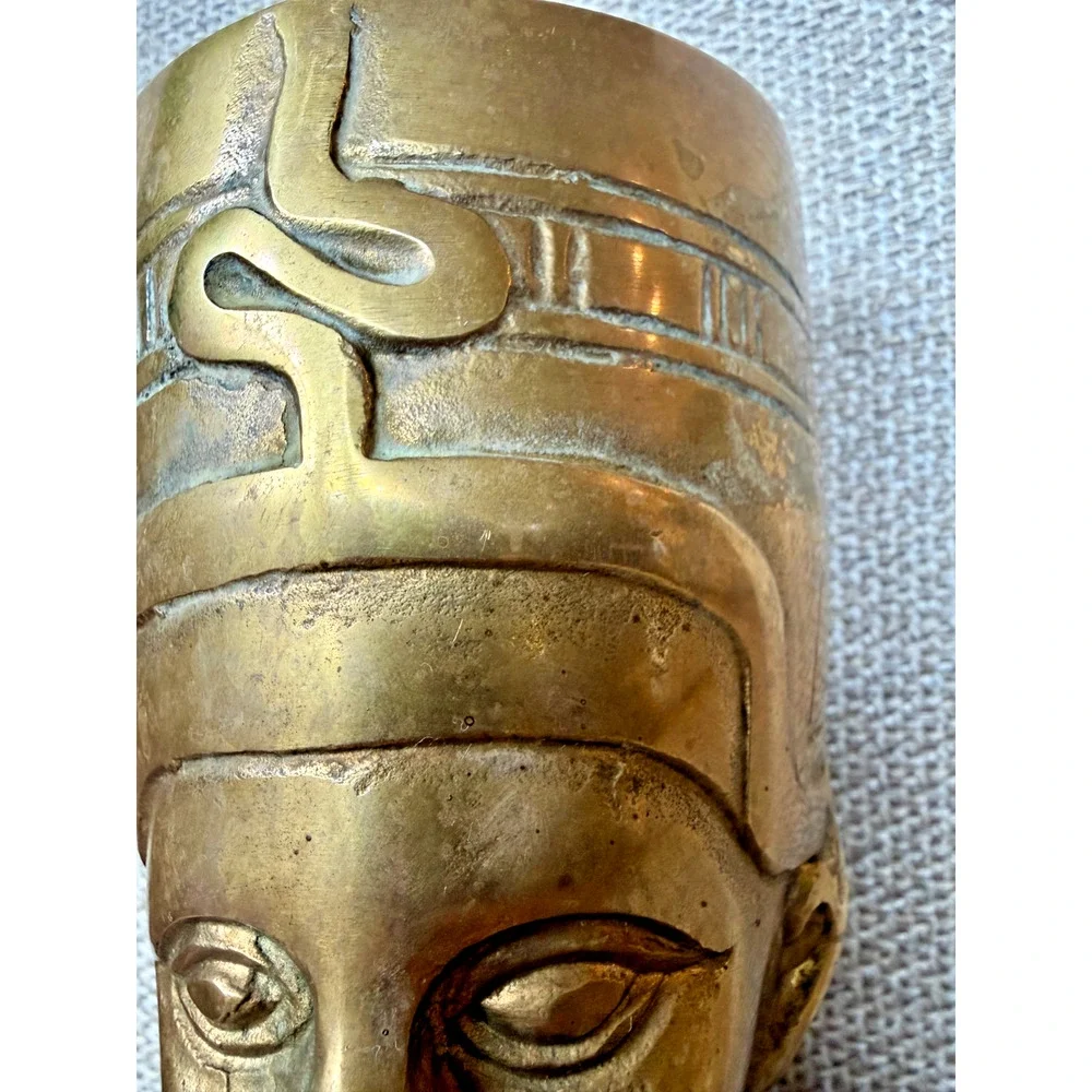 Vintage 1970s Brass Nefertiti Bust Egyptian Revival Statue 9
